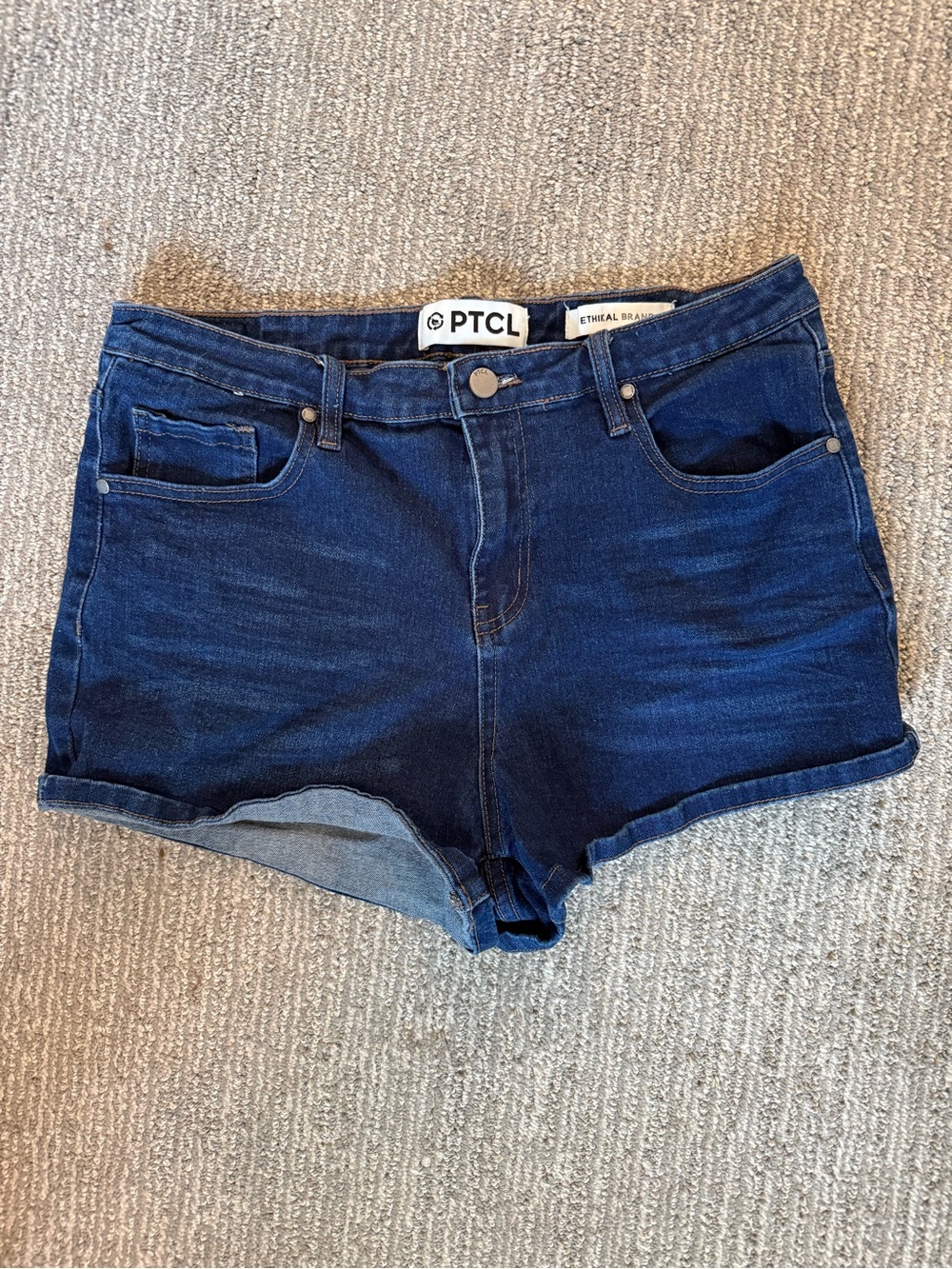 PTCL Women’s Denim Shorts Size 30 Blue Stretch Rolled Cuff Mid Rise Casual Jean